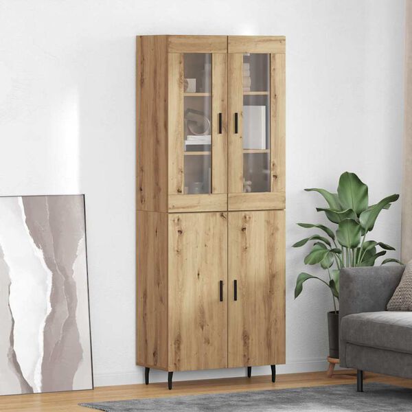 vidaXL Highboard 2 pcs Remeseln&yacute; dub Drevovl&aacute;knit&aacute; doska a sklo