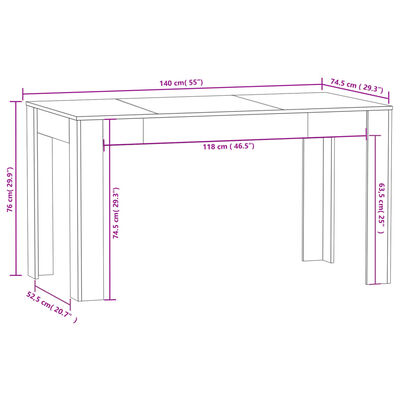 vidaXL Jedálenský stôl lesklý biely 140x74,5x76 cm drevotrieska