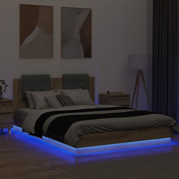 vidaXL R&aacute;m postele s čelom Remeseln&yacute; dub 160 x 200 cm Kompozitn&eacute; drevo