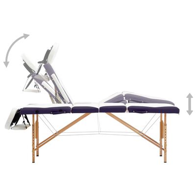 vidaXL Skladací masážny stôl 4 zónový drevený biely a fialový