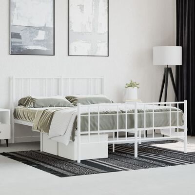 vidaXL Kovový rám postele s čelom a podnožkou biely 120x200 cm