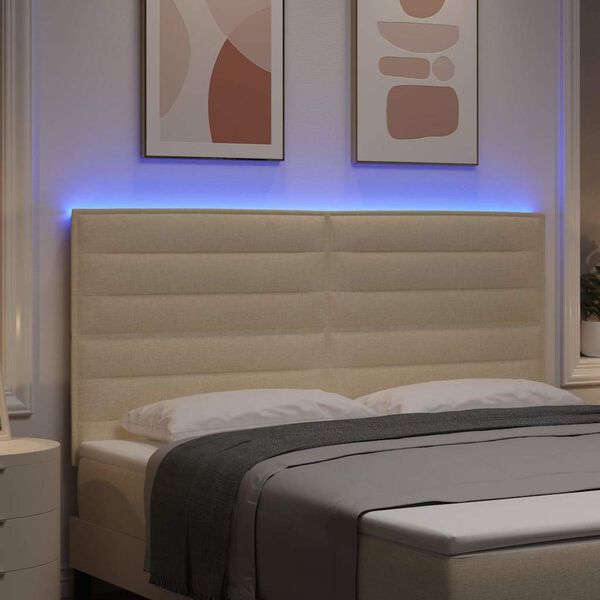 vidaXL LED hlavov&aacute; doska s čelnou doskou Kr&eacute;mov&aacute; 180 cm Polyester