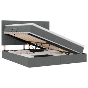 vidaXL Postel s &uacute;ložn&yacute;m prostorem a LED svetlom Tmavo &scaron;ed&aacute; Polyester
