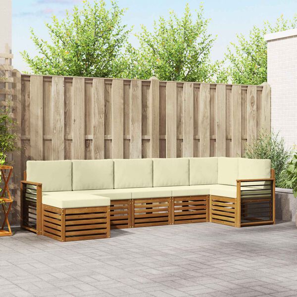 vidaXL Sada rohov&yacute;ch gaučov s vank&uacute;&scaron;om 7 pcs Pr&iacute;rodn&aacute; a kr&eacute;mov&aacute;