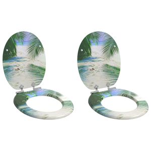 vidaXL WC sedadl&aacute; s poklopom s pomal&yacute;m uzatv&aacute;ran&iacute;m 2 ks MDF dizajn pl&aacute;že