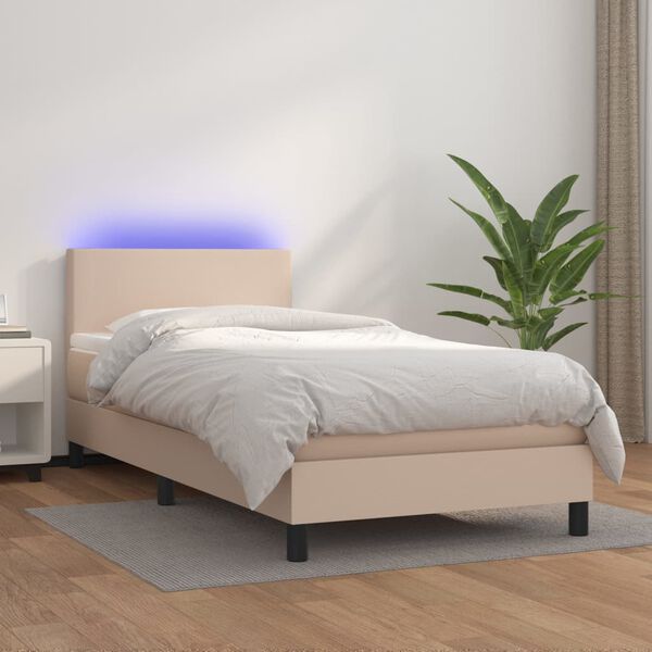 vidaXL Boxspring posteľ matrac a LED kapučínová 90x190 cm umelá koža