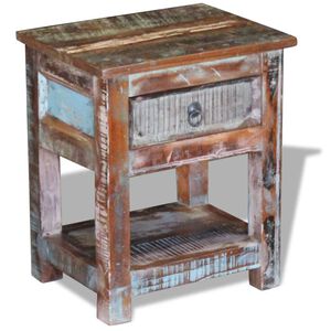 vidaXL Pr&iacute;ručn&yacute; stol&iacute;k s 1 z&aacute;suvkou, recyklovan&yacute; mas&iacute;v 43x33x51 cm