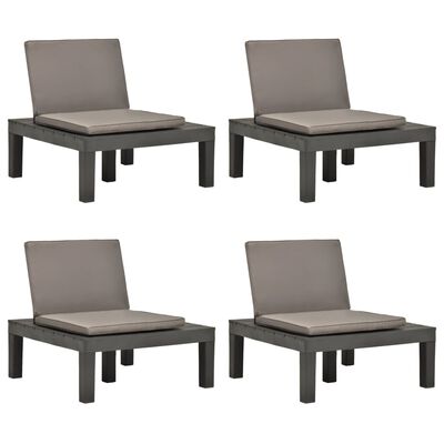 vidaXL Záhradné stoličky s podložkami 4 ks plast antracitové