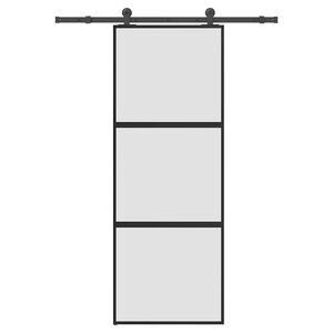 vidaXL Posuvn&eacute; dvere s kovan&iacute;m 76x205 cm tvrden&eacute; sklo a hlin&iacute;k &uacute;zke