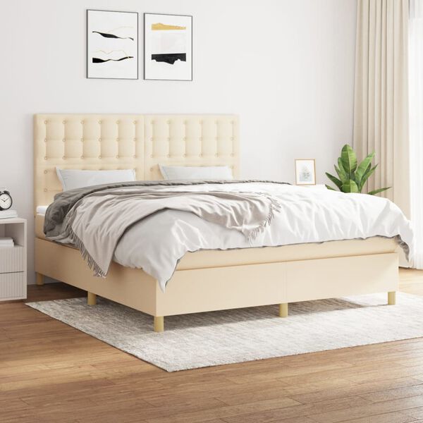 vidaXL Posteľn&yacute; r&aacute;m boxspring s matracom kr&eacute;mov&yacute; 180x200 cm l&aacute;tka