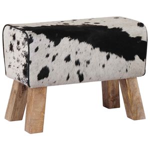 vidaXL lavička 60 x 30 x 45 cm Skutočn&aacute; koža Čierna a biela