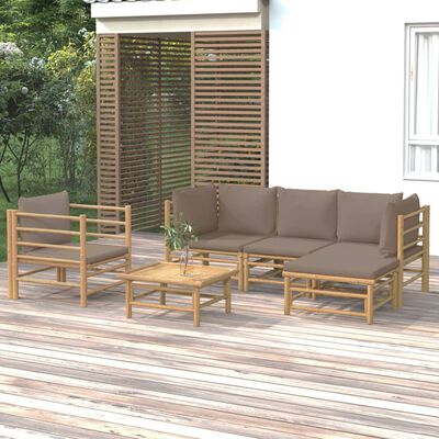 vidaXL 6-dielna záhradná sedacia súprava sivohnedé vankúše bambus