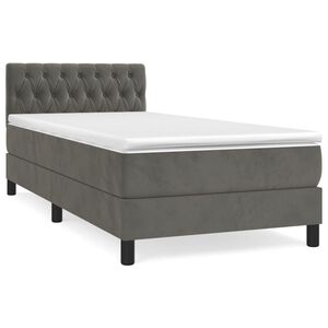vidaXL Posteľn&yacute; r&aacute;m boxspring s matracom tmavosiv&yacute; 90x200 cm zamat