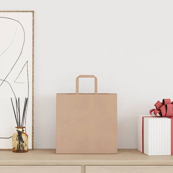 vidaXL Papierov&eacute; ta&scaron;ky 50 ks s r&uacute;čkami, hned&aacute;, 26x17x25 cm