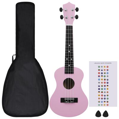 vidaXL Sopránové ukulele s taškou pre deti ružové 23"
