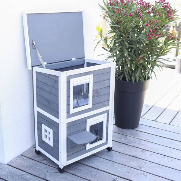 Kerbl Vonkajší mačací domček Family 57x55x80 cm sivý a biely