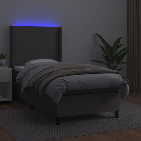vidaXL Boxspring posteľ s matracom a LED siv&aacute; 80x200 cm umel&aacute; koža