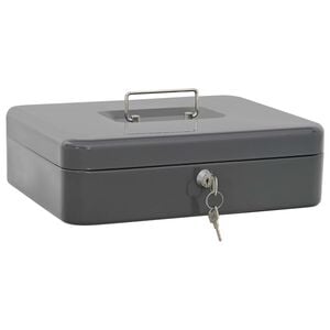 vidaXL Pokladnica so z&aacute;mkom Tmavosiv&aacute; 30 x 24 x 9 cm Oceľ