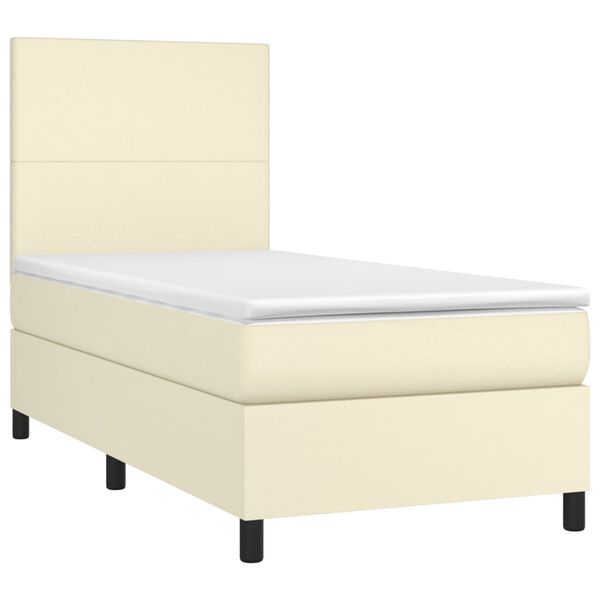 vidaXL Boxspring posteľ s matracom kr&eacute;mov&aacute; 90x190 cm umel&aacute; koža