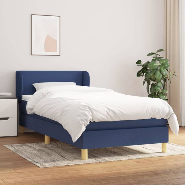 vidaXL Posteľn&yacute; r&aacute;m boxspring s matracom modr&yacute; 90x190 cm l&aacute;tka