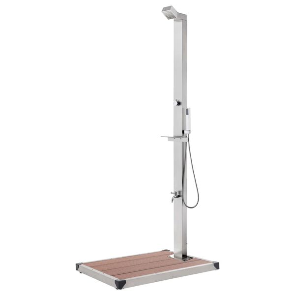 vidaXL Záhradná sprcha s hnedým podstavcom 225 cm nehrdzavejúca oceľ