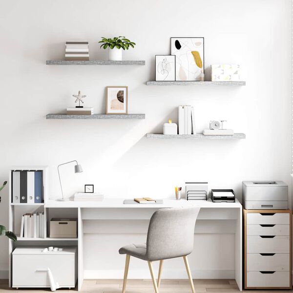 vidaXL Plávajúce nástenné police 4 ks betónovosivé 90x23,5x3,8 cm MDF