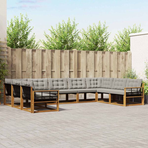 vidaXL Z&aacute;hradn&aacute; s&uacute;prava gaučov s vank&uacute;&scaron;om 9 pcs Pr&iacute;rodn&aacute; a svetlosiv&aacute;