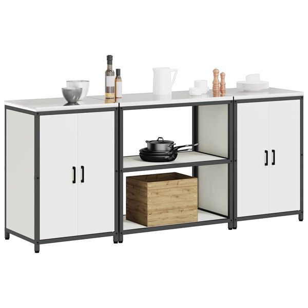 vidaXL Kuchynsk&yacute; &uacute;ložn&yacute; set 3 pcs Biela Studen&yacute; valcovan&yacute; oceľ