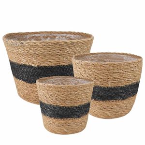 vidaXL 3 ks Pr&iacute;rodn&aacute; a čierna &Oslash;26 x 19 cm 100% Morsk&aacute; tr&aacute;va