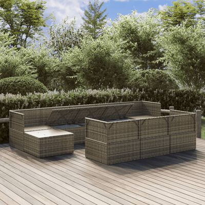 vidaXL 10-dielna záhradná sedacia súprava s vankúšmi polyratanová sivá