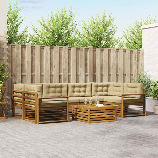 vidaXL Z&aacute;hradn&aacute; s&uacute;prava gaučov s vank&uacute;&scaron;om 8 pcs Pr&iacute;rodn&aacute; a b&eacute;žov&aacute;