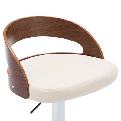 vidaXL Barové stoličky 2 ks, krémové, umelá koža a ohýbané drevo