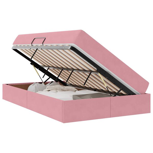 vidaXL Postel s &uacute;ložn&yacute;m prostorem a matrac&iacute; Ružov&aacute; 120 x 200 cm Zamat