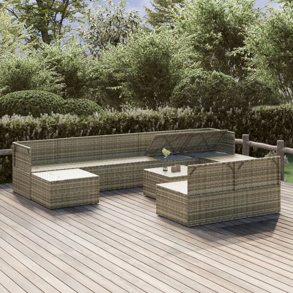 vidaXL 10-dielna záhradná sedacia súprava s vankúšmi polyratanová sivá