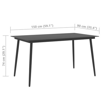 vidaXL Záhradný jedálenský stôl čierny 150x90x74 cm oceľ a sklo