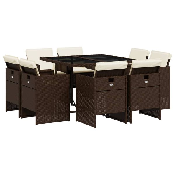 vidaXL 9-dielna z&aacute;hradn&aacute; jed&aacute;lensk&aacute; s&uacute;prava s vank&uacute;&scaron;mi hned&aacute; polyratan