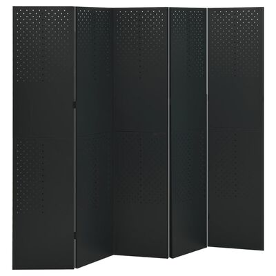vidaXL Paraván s 5 panelmi, čierny 200x180 cm oceľ