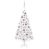 vidaXL Osvetlen&yacute; umel&yacute; vianočn&yacute; stromček s guľami, biely 150 cm, PVC