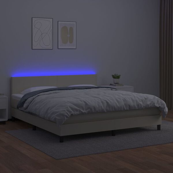 vidaXL Boxspring posteľ s matracom a LED kr&eacute;mov&aacute; 180x200 cm umel&aacute; koža