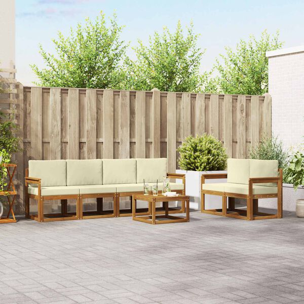 vidaXL Z&aacute;hradn&aacute; s&uacute;prava gaučov s vank&uacute;&scaron;om 7 pcs Pr&iacute;rodn&aacute; a kr&eacute;mov&aacute;