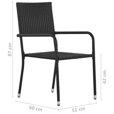 vidaXL Vonkajšie jedálenské stoličky 6 ks, polyratan, čierne
