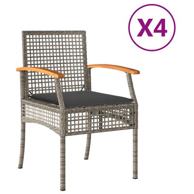 vidaXL Záhradné stoličky s vankúšmi 4 ks sivé polyratan akáciové drevo