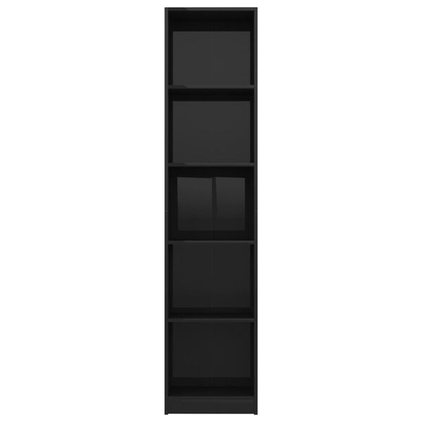 vidaXL Knižnica, 5 políc, lesklá čierna 40x24x175 cm, kompozitné drevo