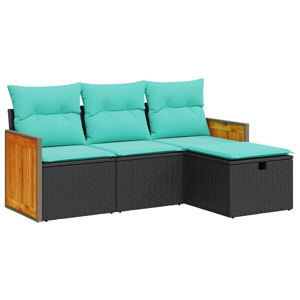 vidaXL 4-dielna z&aacute;hradn&aacute; sedacia s&uacute;prava s podložkami čierna polyratan