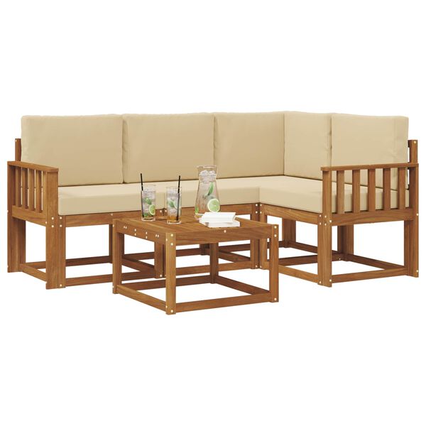 vidaXL Z&aacute;hradn&aacute; s&uacute;prava gaučov s vank&uacute;&scaron;om 5 pcs Pr&iacute;rodn&aacute; a b&eacute;žov&aacute;