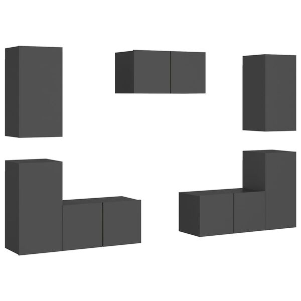vidaXL 7-dielna s&uacute;prava TV skriniek siv&aacute; drevotrieska