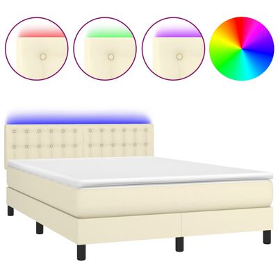 vidaXL Boxspring posteľ s matracom a LED krémová 140x190 cm umelá koža