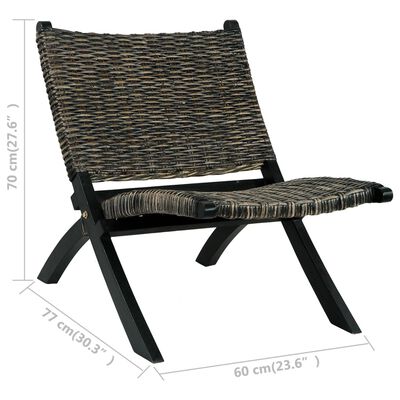 vidaXL Relaxačné kreslo, čierne,prírodný kubu ratan a mahagónový masív