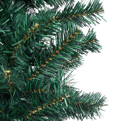 vidaXL Úzky osvetlený umelý vianočný stromček+stojan, zelený 210cm PVC
