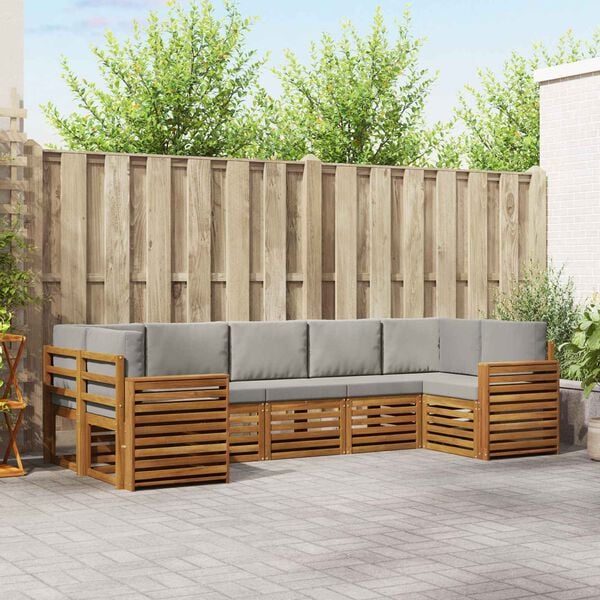 vidaXL Sada rohov&yacute;ch gaučov s vank&uacute;&scaron;om 7 pcs Pr&iacute;rodn&aacute; a svetlosiv&aacute;